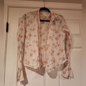 Aeropostale pink and white sheer floral button down shirt